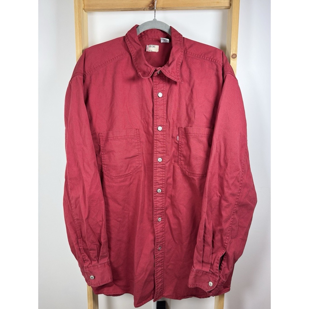 Vintage Levi's Denim Shirt Men's XL Red Loose Fit Long Sleeve Metal Buttons VTG - Picture 2 of 9